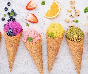 Smaki, Różne, Rożki, Owoce, Gałki, Wafelki, Lody
