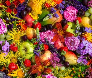 Kolorowe, Owoce, Kwiaty