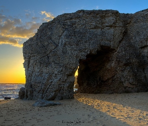 Bretania, Ocean Atlantycki, Francja, Morze, Plaża, Saint Pierre Quiberon, Wschód słońca, Skały