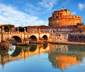Rzeka Tyber, Grobowiec, Rzym, Rzeźby, Mauzoleum Hadriana, Włochy, Zamek Świętego Anioła