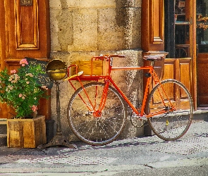 Rower, Kwiaty, Ściana, Ulica