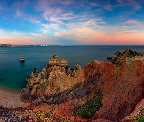 Portugalia, Lagos, Skały, Morze, Plaża, Praia do Camilo