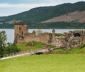 Drumnadrochit, Szkocja, Most, Zamek Urquhart, Ruiny, Droga, Jezioro Loch Ness