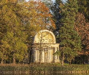 Park, Kolumny, Jesień, Budowla, Glorieta, Drzewa, Staw, Altana