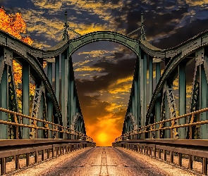 Most, 2D, Chmury, Zachód słońca, Niebo
