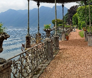 Ogród, Balustrada, Jezioro, Włochy, Lago di Como, Promenada