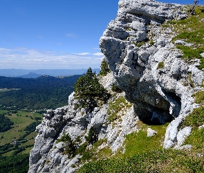 Dolina, Góry, Skały, Drzewa