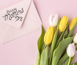 Dzień Matki, Koperta, Tło, Tulipany, Różowe, Kwiaty