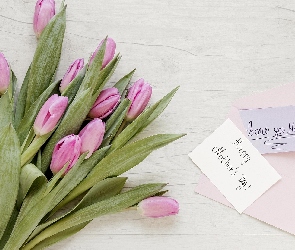 Tulipany, Dzień Matki, Życzenia, Kartka, Różowe