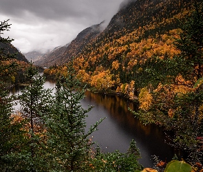 Góry, Jesień, Kanada, Malbaie River, Prowincja Quebec, Rzeka