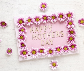 Dzień Matki, Kwiaty, Napis, Happy Mothers Day, Ramka