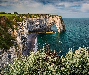 Cote d Albatre, Morze, Wybrzeże Alabastrowe, Skały, Normandia, Klify, Francja, Etretat