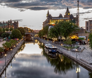 Statek, Kanał Rideau, Ottawa, Ulice, Most, Kanada, Domy