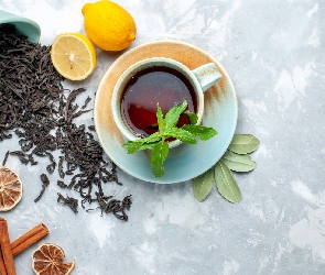 Filiżanka, Limonka, Cytryna, Mięta, Herbata