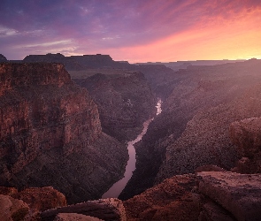 Park Narodowy Wielkiego Kanionu, Wielki Kanion Kolorado, Stany Zjednoczone, Rzeka Kolorado, Zachód słońca, Grand Canyon