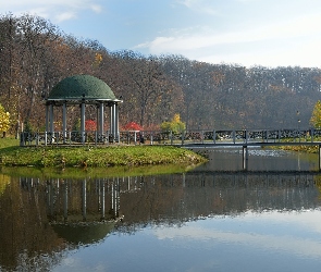 Jezioro Panteleimon Lower, Park Feofaniya, Ukraina, Wyspa, Most, Kijów, Altana