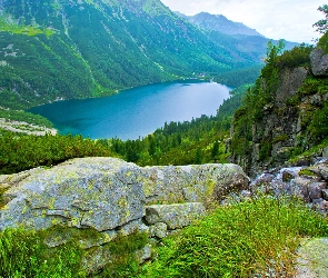 Dolina Rybiego Potoku, Morskie Oko, Tatry, Polska, Jezioro, Góry, Skały