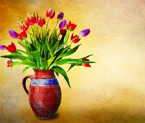 Kwiaty, Dzbanek, Tulipany, Kolorowe
