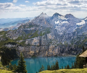 Szwajcaria, Kanton Berno, Góry, Jezioro Oeschinen, Alpy Berneńskie, Dom