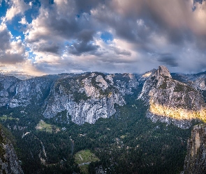 Stany Zjednoczone, Skały, Roślinność, Kalifornia, Sierra Nevada, Góry, Dolina, Yosemite Valley, Park Narodowy Yosemite, Drzewa