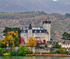 Drzewa, Kolorowe, Zamek, Jezioro