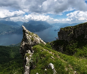 Chmury, Jezioro, Góry, Skały