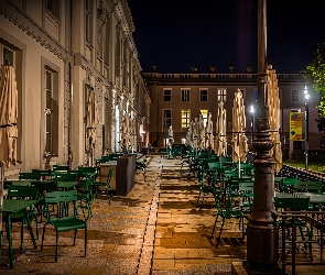 Stoliki, Noc, Taras, Parasole, Restauracja