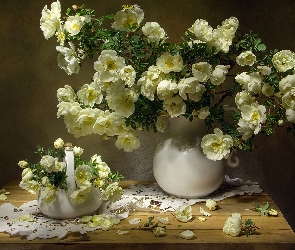 Wazon, Róże, Stół, Białe