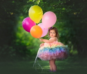 Balony, Sukienka, Dziewczynka, Kolorowa