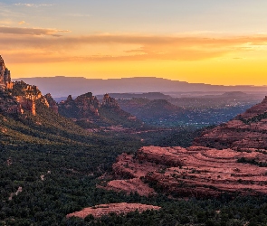 Arizona, Sedona, Rezerwat przyrody, Stany Zjednoczone, Skały, Zachód słońca, Red Rock State Park