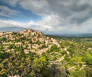 Francja, Wzgórze, Gordes, Domy, Prowansja