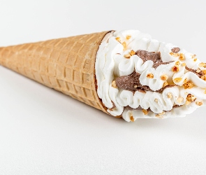 Lód, Wafel, Lody, Posypka, Białe, Śmietankowo-czekoladowy, Tło, Rożek