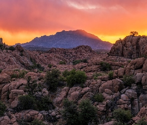 Góry, Arizona, Prescott, Zachód słońca, Skały, Granitowe, Granite Dells, Stany Zjednoczone