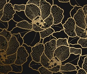 Złote, Kwiaty, Grafika 2D