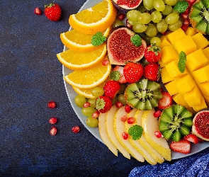 Talerz, Kiwi, Pokrojone, Owoce, Plasterki, Mango