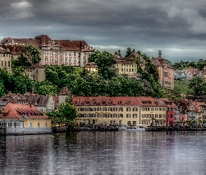 Badenia, Mersburg, Niemcy, Jezioro Bodeńskie, Nabrzeże, Wintenbergia, Budynki, Panorama