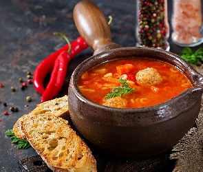 Zupa, Chleb, Klopsiki, Pomidorowa, Rondel