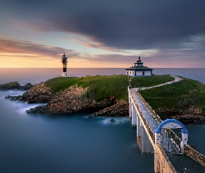 Faro de Tabarca, Wyspa, Latarnia morska, Morze, Ribadeo, Most, Hiszpania, Isla Pancha