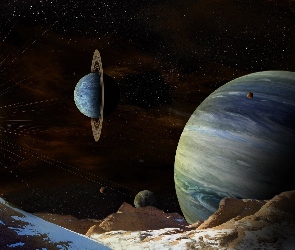 3D, Grafika, Planety, Kosmos, Przestrzeń, Światło