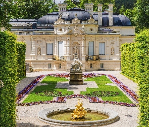 Pałac Linderhof, Bawaria, Niemcy, Ogród, Fontanna, Park, Alejki, Ettal