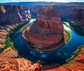 Kolorado River, Horseshoe Bend, Rzeka, Park Narodowy Glen Canyon, Stany Zjednoczone, Skały, Kanion, Arizona, Zakole