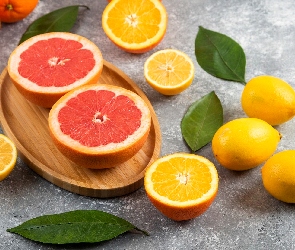 Owoce, Cytrusy, Kawałki, Pomarańcze, Cytryny, Grejpfrut