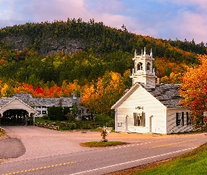 New Hampshire, Kościół, Stany Zjednoczone, Most, Wzgórza, Wieś Stark, Drzewa, Jesień
