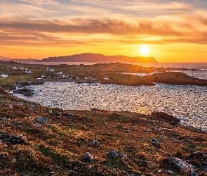 Morze, Rosguill, Zachód słońca, Zatoka, Hrabstwo Donegal, Wybrzeże, Irlandia, Downings