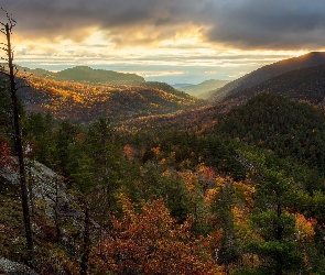 Pasmo górskie, Kolorowe, Góry, Jesień, Stan Nowy Jork, Adirondack, Stany Zjednoczone, Drzewa