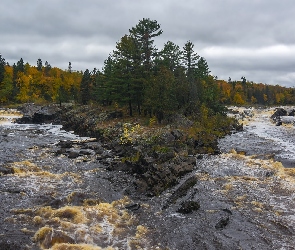 Stany Zjednoczone, Kamienie, Rzeka, Jesień, Saint Louis River, Drzewa