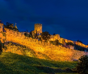 Noc, Wzgórze, Belgrad, Światło, Twierdza Kalemegdan, Serbia, Fortyfikacje