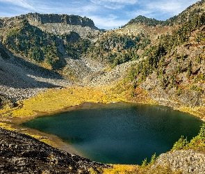 Stany Zjednoczone, Stan Waszyngton, Jezioro, Góry, Bagley Lake, Drzewa