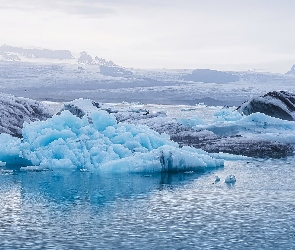 Bryły, Lód, Jezioro Jokulsarlon, Zima, Kamienie, Laguna, Islandia