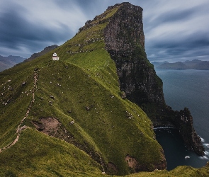 Kallur Lighthouse, Latarnia morska, Wyspy Owcze, Dania, Wyspa Kalsoy, Góry